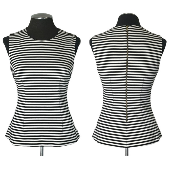 Club Monaco Tops - Club Monaco – Knit Striped Sleeveless Peplum Zip Back Top – Small